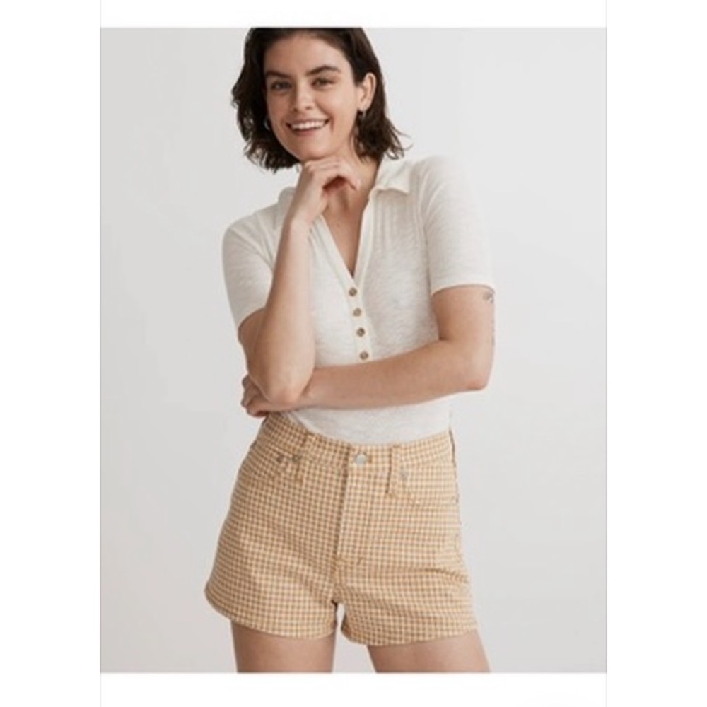 Madewell Women's Tan Checkered Jean Shorts NWT Sz 26 the perfect jean short